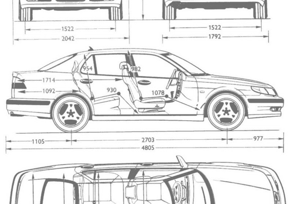 Saab 9-5 - drawings of the car